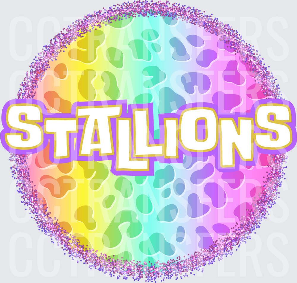 Stallions Rainbow Leopard Glitter Circle (DTF)