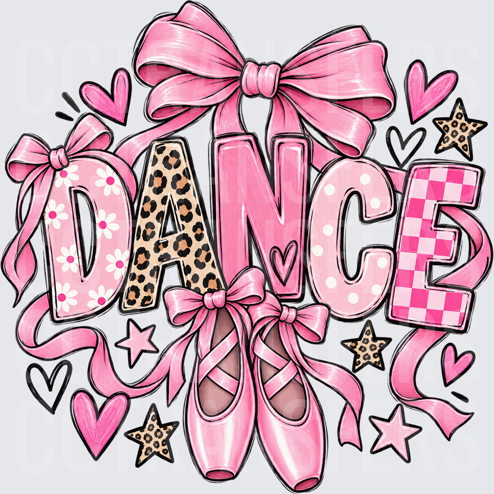Pink Dance Ballet Shoes Bows Leopard Mixed Letters (DTF)