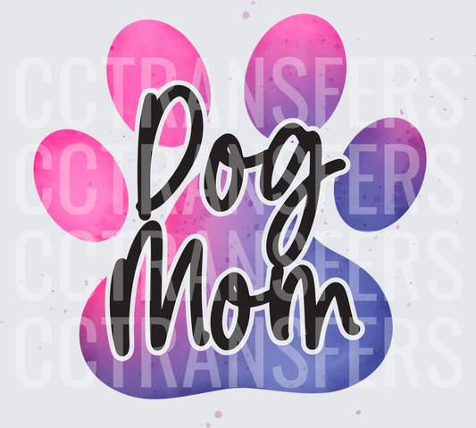 Dog Mom Watercolor Paw Print Pink Purple (DTF)