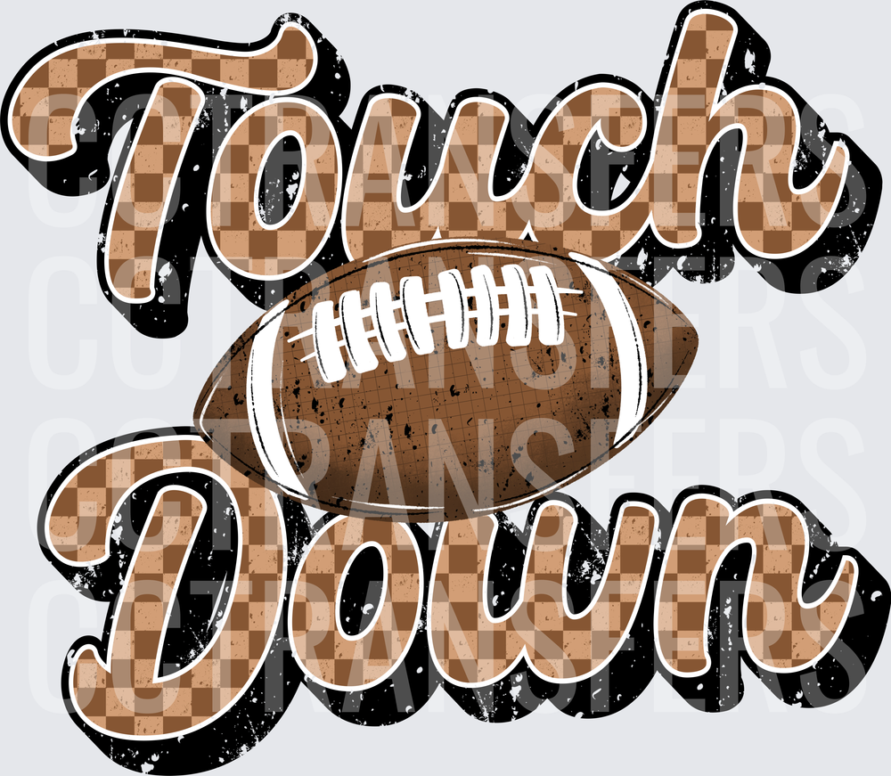 Touchdown Retro Checkered Football Grunge Script (DTF)