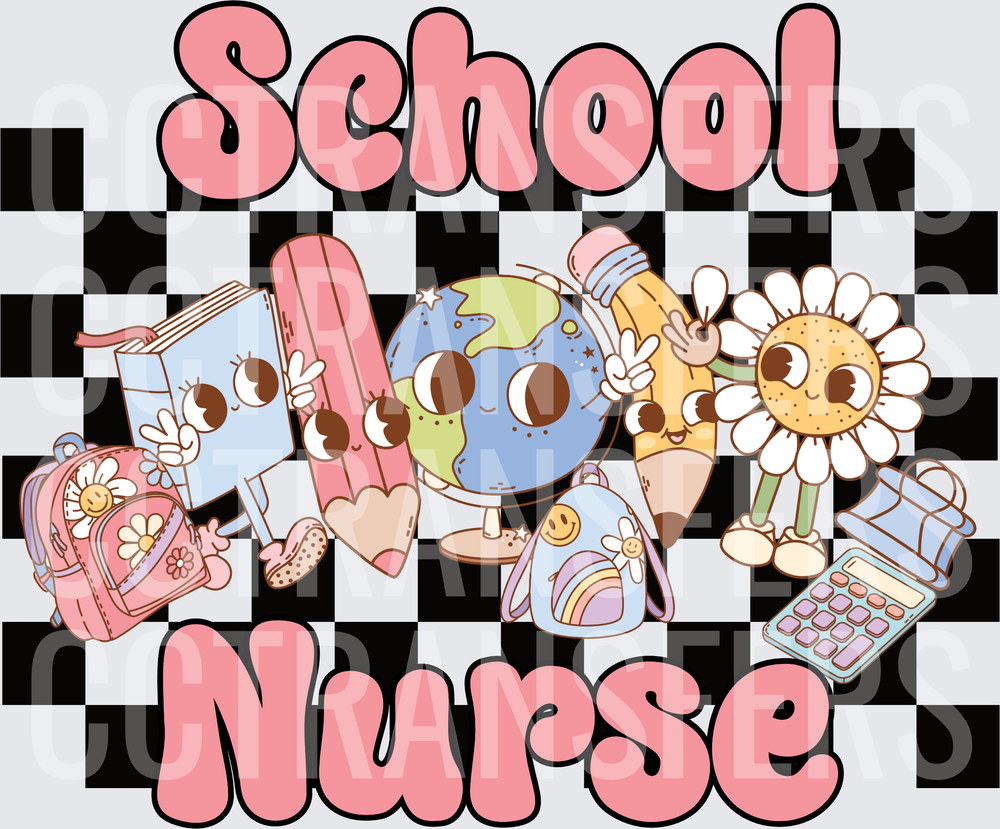 School Nurse Retro Groovy Cartoon Characters (DTF)