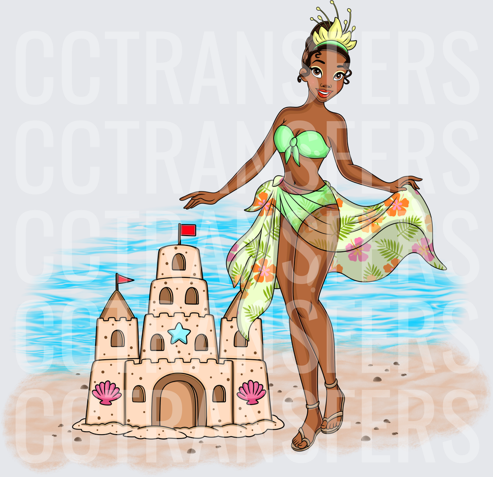 Beach Princess Crown Bikini Sarong Sandcastle Ocean (DTF)