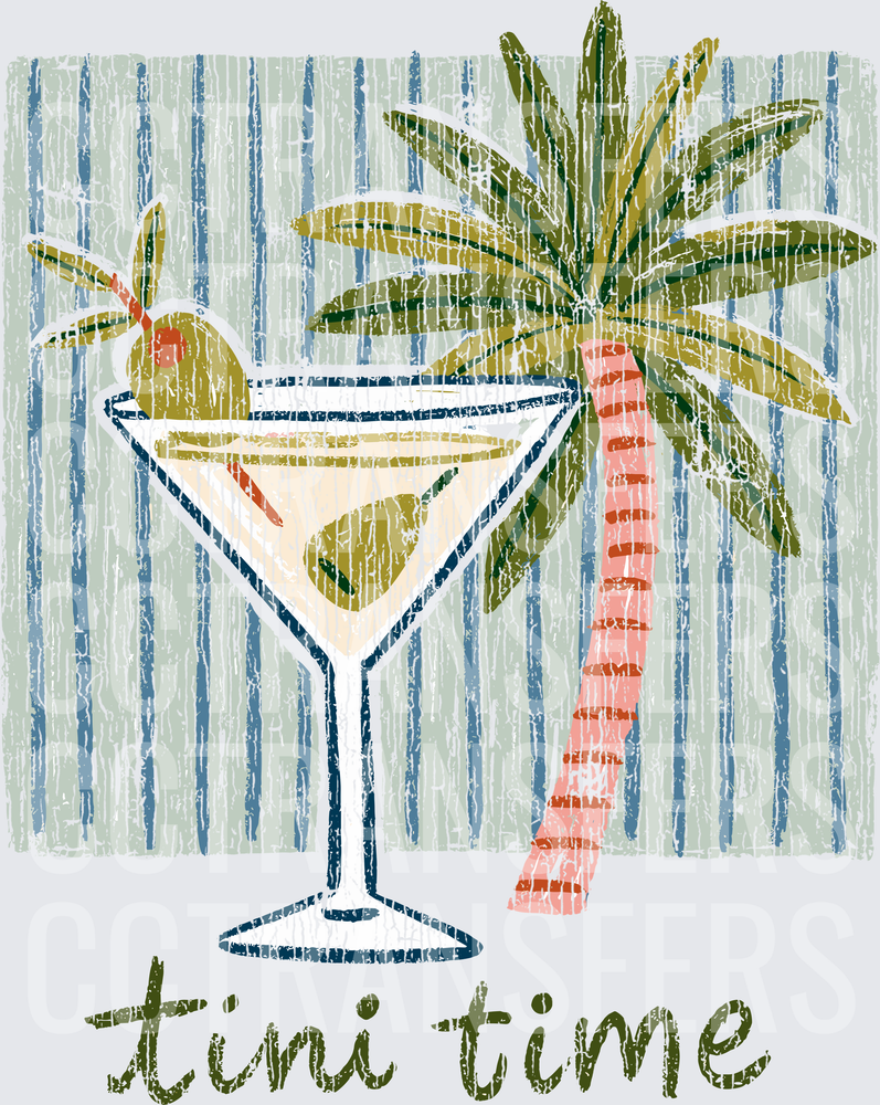 Tini Time Martini Glass Palm Tree Tropical (DTF)
