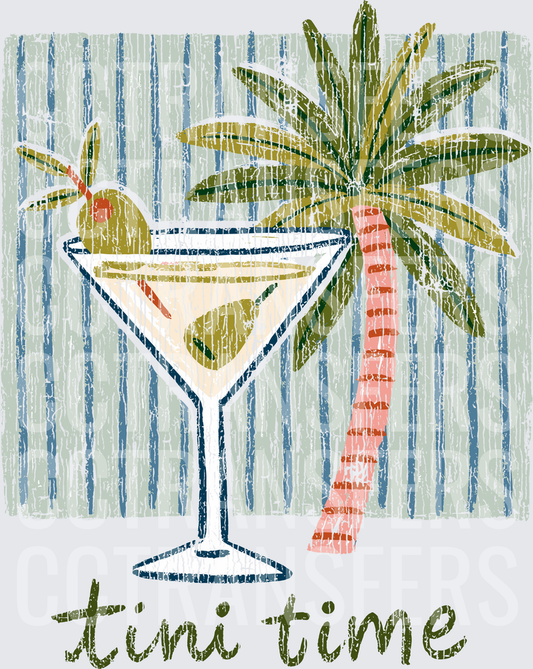 Tini Time Martini Glass Palm Tree Tropical (DTF)
