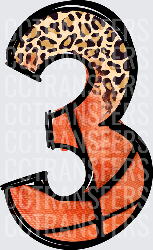 Number 3 Leopard Print Basketball Texture Split Design (DTF)