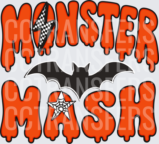 Monster Mash Halloween Dripping Letters with Bat (DTF)