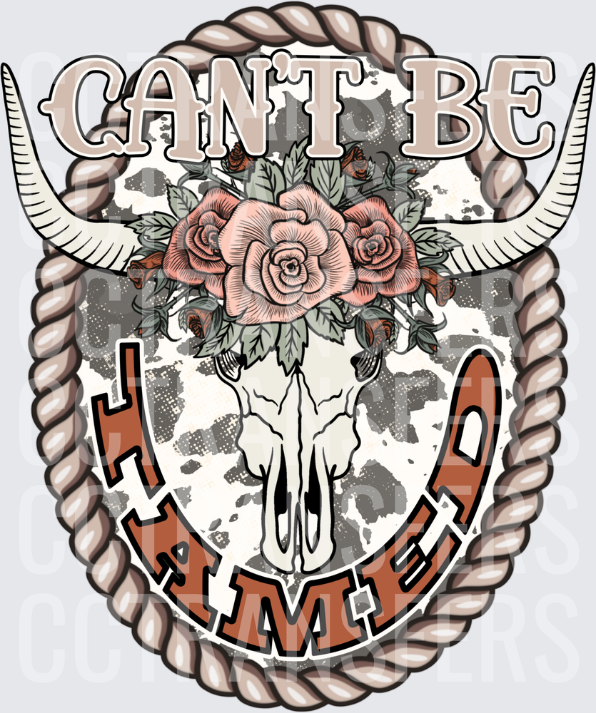 Can't Be Tamed Bull Skull Roses Rope Western (DTF)
