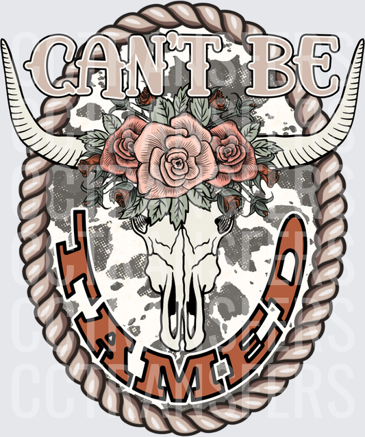 Can't Be Tamed Bull Skull Roses Rope Western (DTF)