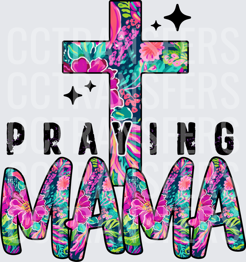 Praying Mama Floral Cross Sparkle Design (DTF)