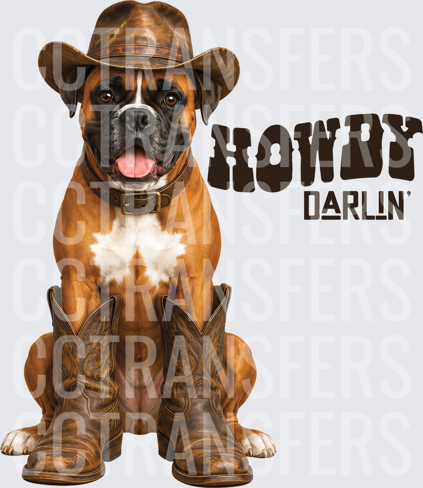Howdy Darlin' Boxer Dog Cowboy Hat & Boots (DTF)