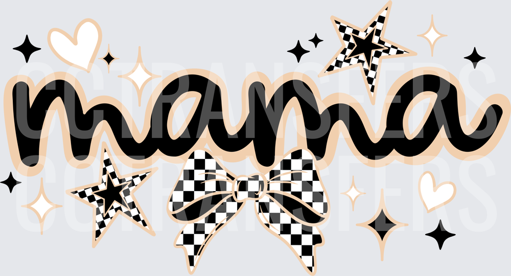 Mama Retro Checkered Bow Stars Script (DTF)