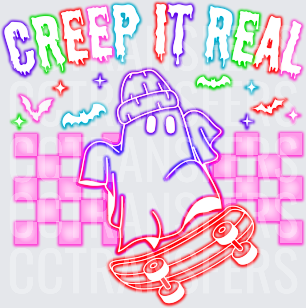 Creep It Real Neon Ghost Skater Halloween (DTF)
