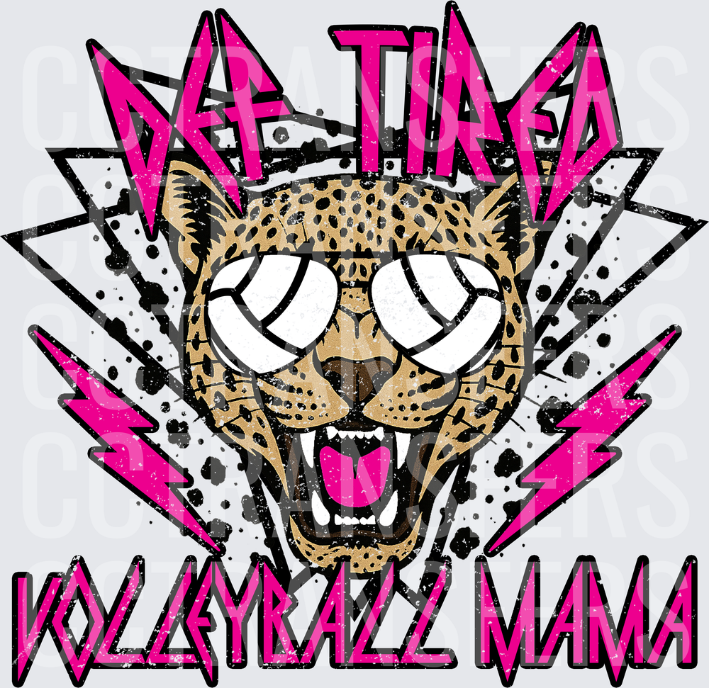 Def Tired Volleyball Mama Roaring Leopard Lightning (DTF)