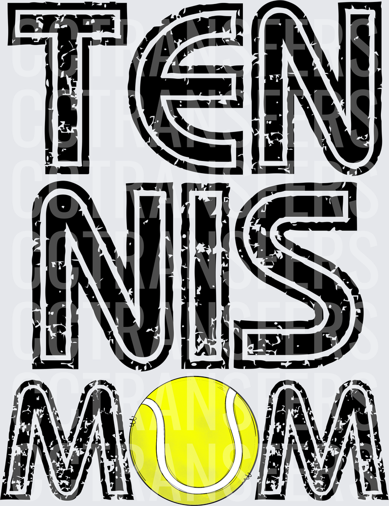 Tennis Mom Distressed Bold Text with Yellow Ball (DTF)