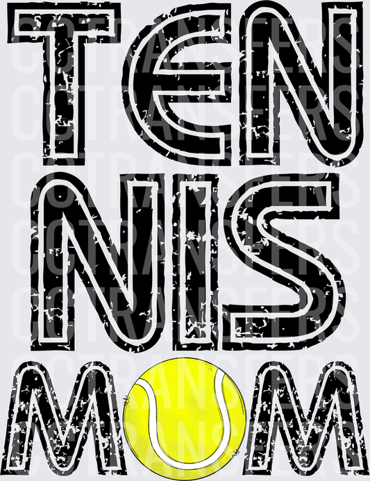 Tennis Mom Distressed Bold Text with Yellow Ball (DTF)