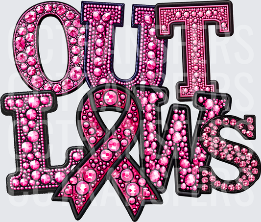 Pink Rhinestone Outlaws Breast Cancer Awareness Ribbon (DTF)