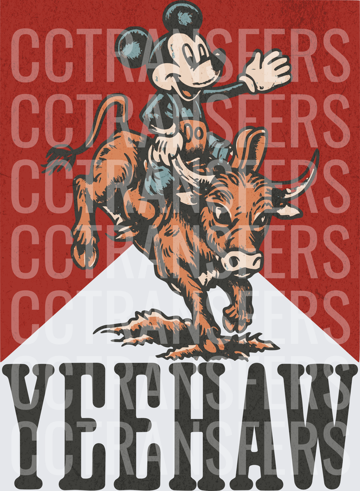 Yeehaw Cartoon Mouse Bull Riding Western Rodeo (DTF)