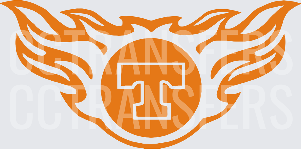 Orange Circle T Logo with Flames and Wings (DTF)