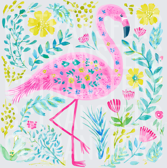 Watercolor Pink Flamingo Floral Botanical Garden (DTF)