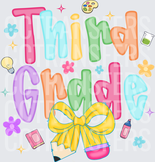 Third Grade Colorful School Supplies Bow Pencil (DTF)