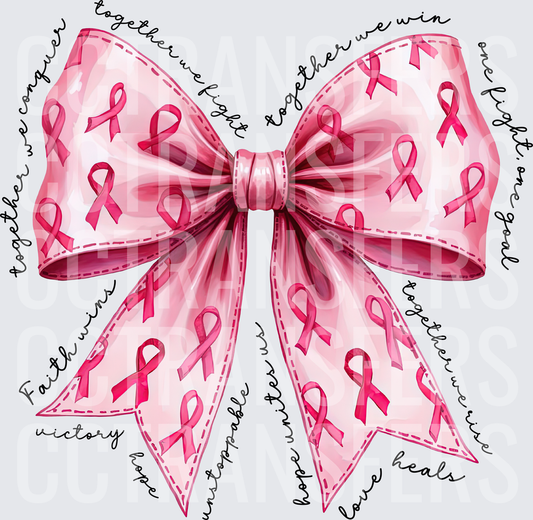 Pink Awareness Ribbon Bow Together We Fight Hope Love Heals (DTF)