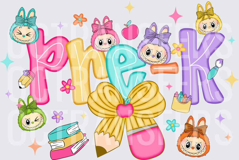 Pre-K Cute Bunny Face Characters Back to School (DTF)