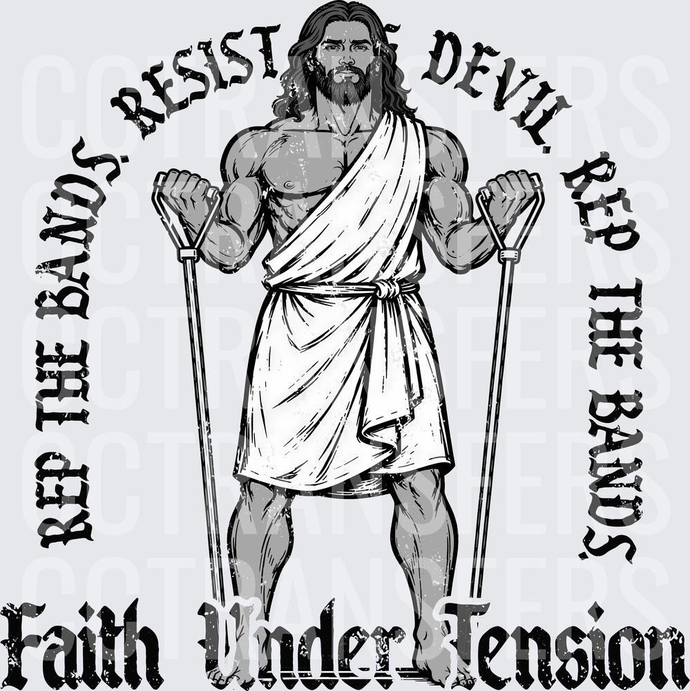 Faith Under Tension Rep The Bands Resist Devil Muscular Biblical Figure (DTF)