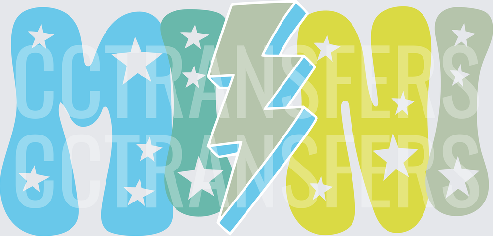 Retro Groovy MEOW Bold Stars Lightning Bolt Letters (DTF)