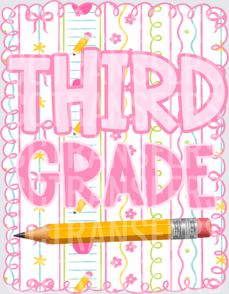 Third Grade Pink Stripe Pencil School Design (DTF)