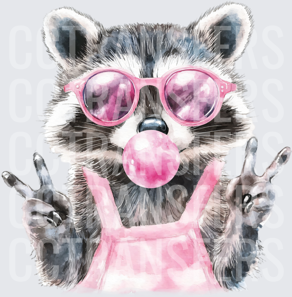 Sassy Raccoon Pink Sunglasses Bubblegum Peace Signs (DTF)