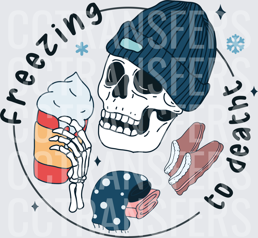 Freezing To Death Skull Beanie Iced Coffee Winter (DTF)