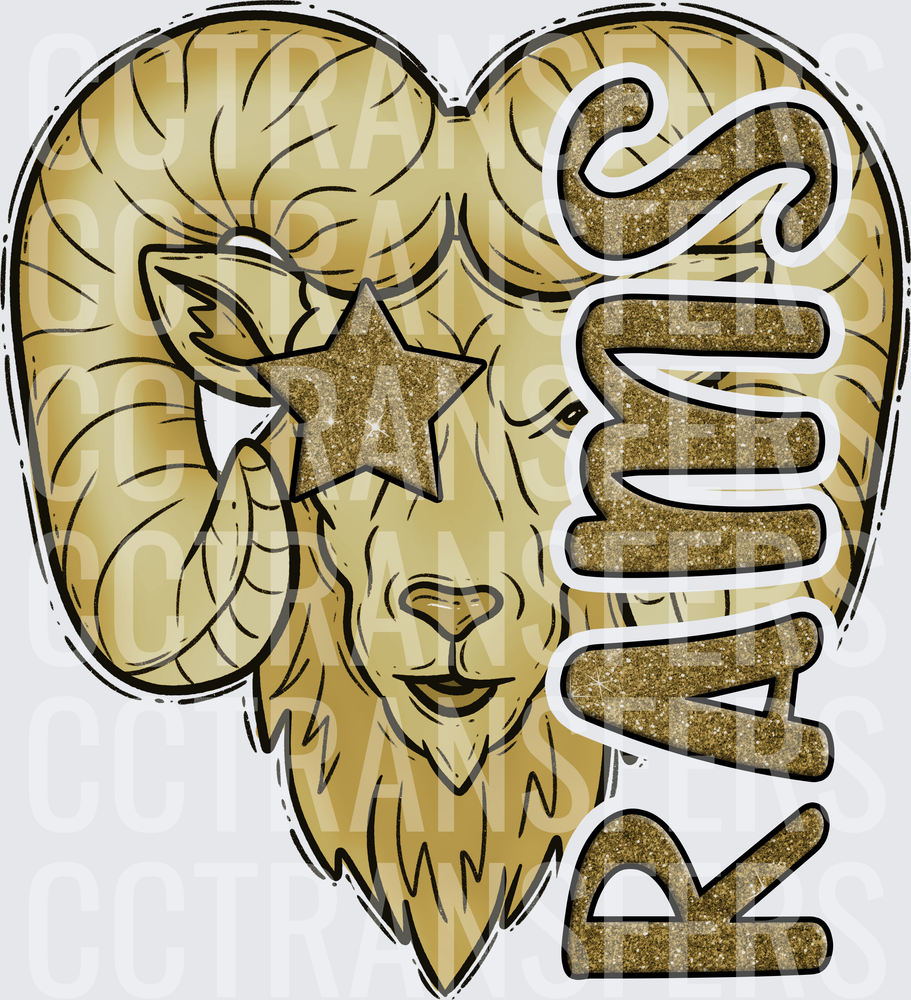 Gold Glitter Rams Heart Star Mascot (DTF)