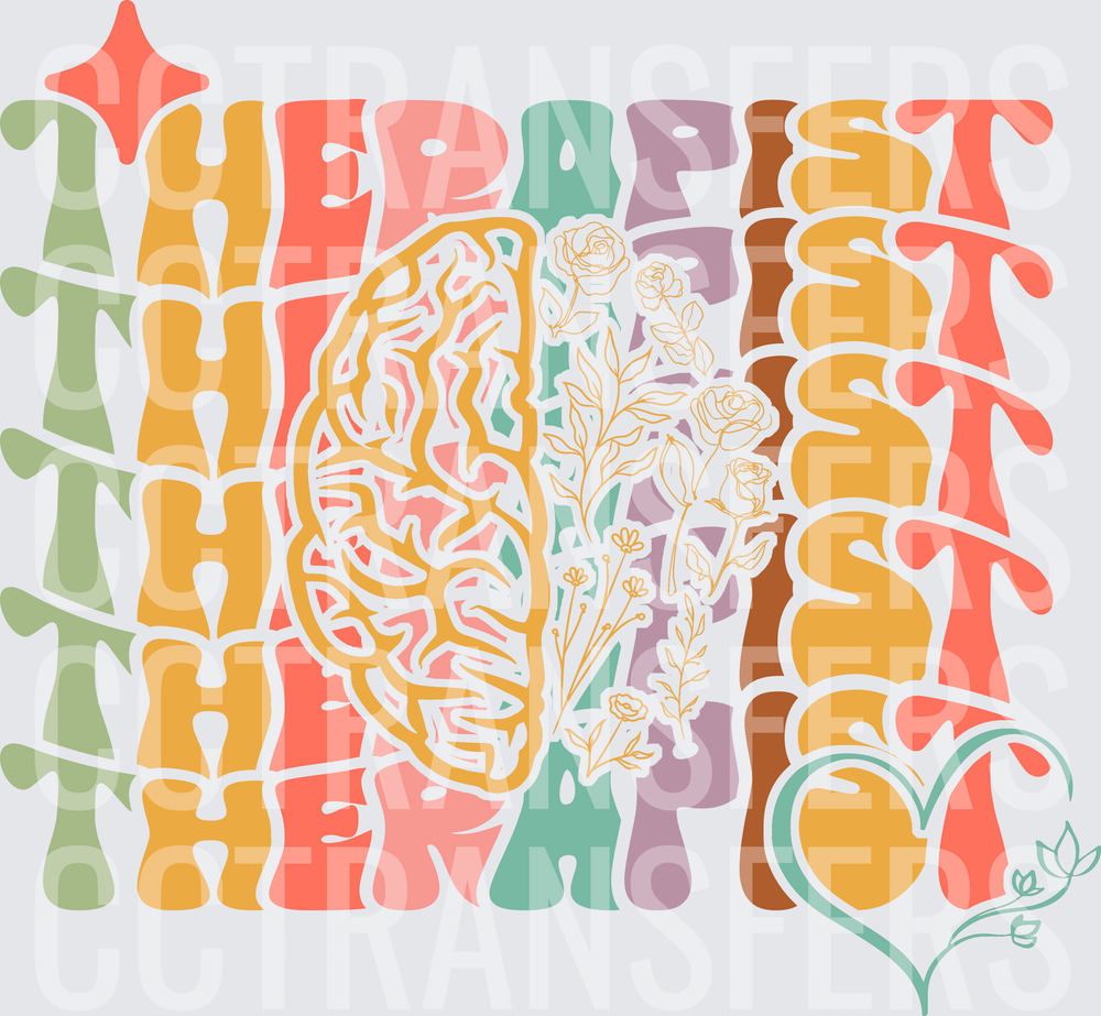 Retro Therapist Stacked Text Brain Floral Heart (DTF)
