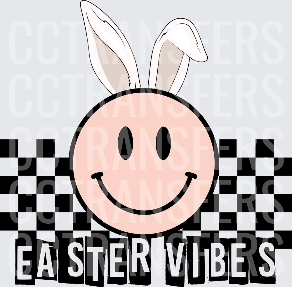 Easter Vibes Smiley Face Bunny Ears Checkered (DTF)