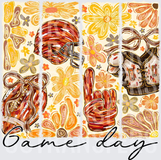 Game Day Football Helmet Shoulder Pads Bow Floral Panel (DTF)
