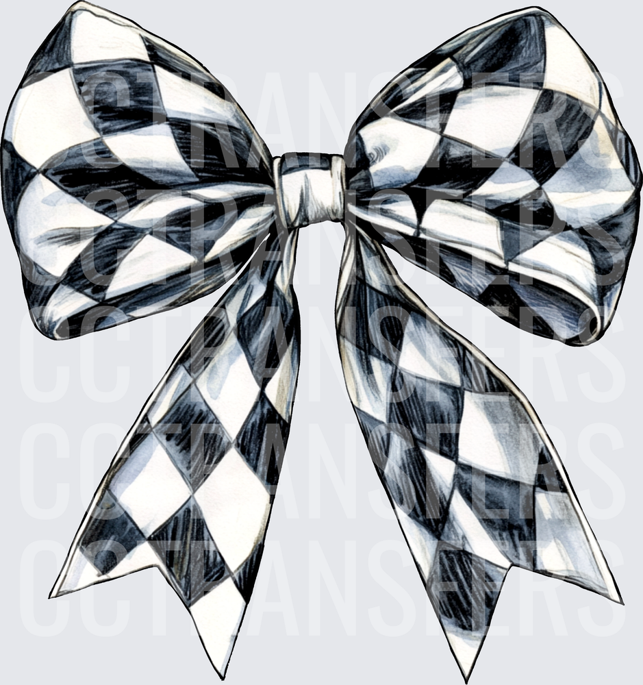 Black and White Harlequin Diamond Checkered Bow (DTF)