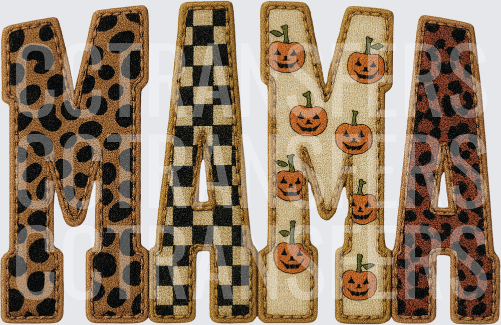 Halloween Mama Patchwork Leopard Checkered Pumpkin (DTF)