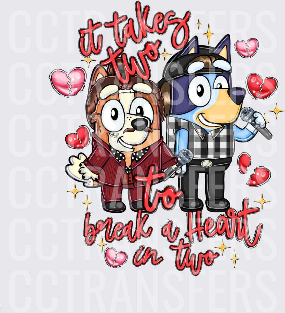 It Takes Two To Break A Heart In Two Cartoon Dogs (DTF)