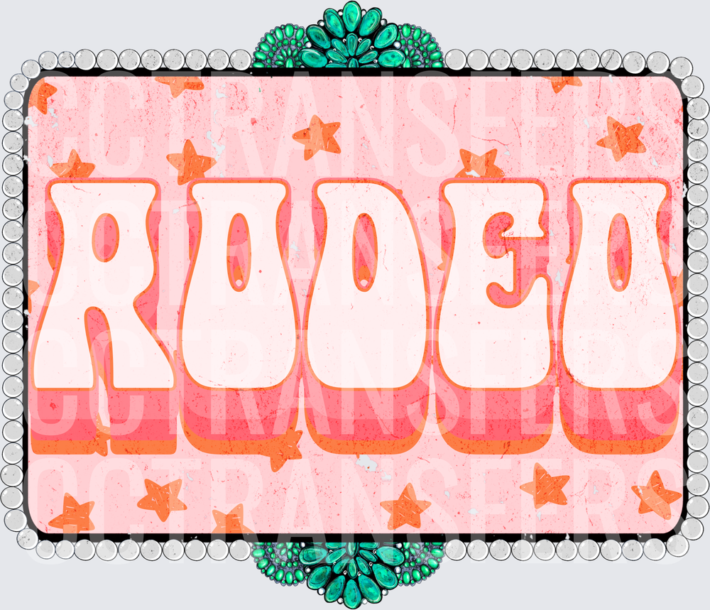 Retro Rodeo Pink Groovy Text Turquoise Jewel Frame (DTF)