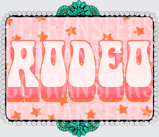 Retro Rodeo Pink Groovy Text Turquoise Jewel Frame (DTF)