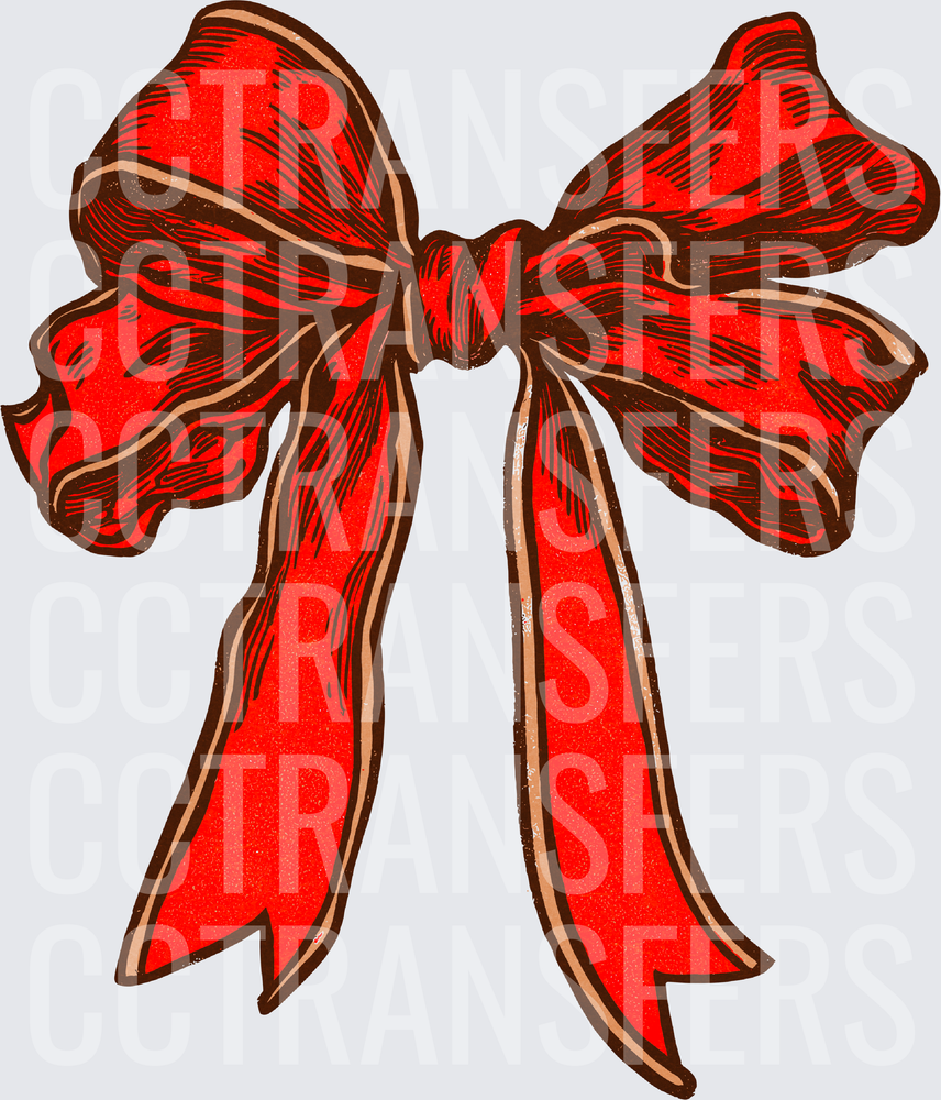 Vintage Red Ribbon Bow with Gold Edge Detail (DTF)