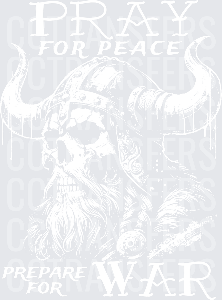 Pray For Peace Prepare For War Viking Skull Helmet white (DTF)