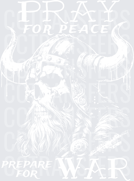 Pray For Peace Prepare For War Viking Skull Helmet white (DTF)