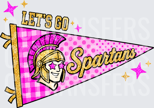 Let's Go Spartans Pink Glitter Pennant Warrior Mascot (DTF)