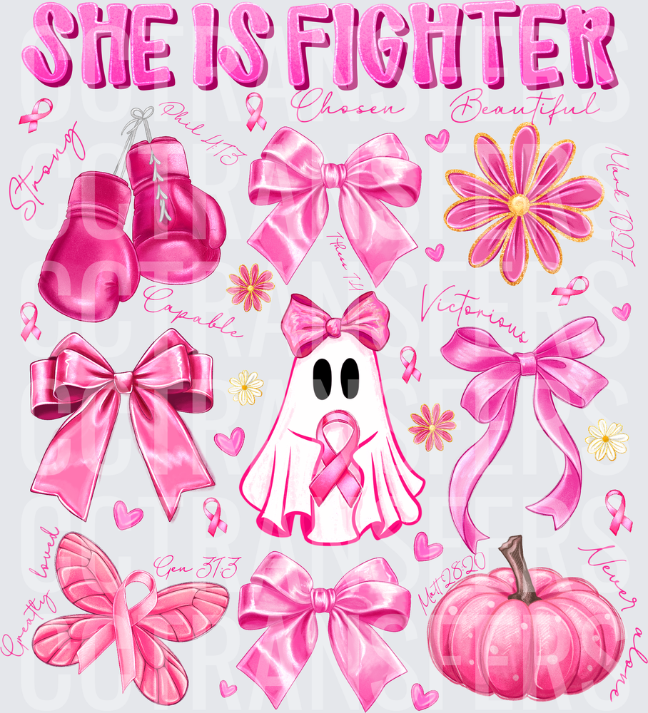 She Is Fighter Breast Cancer Awareness Pink Ribbon (DTF)