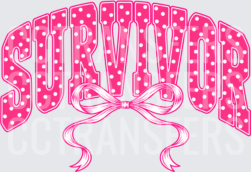 Pink Polka Dot SURVIVOR Arched Letters with Bow (DTF)
