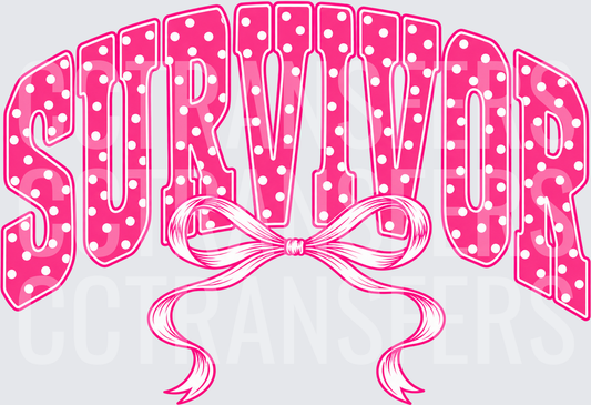 Pink Polka Dot SURVIVOR Arched Letters with Bow (DTF)