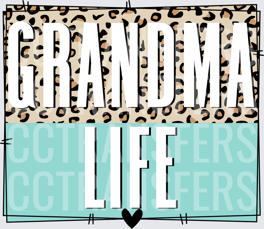 Grandma Life Leopard Print Teal Block Heart (DTF)