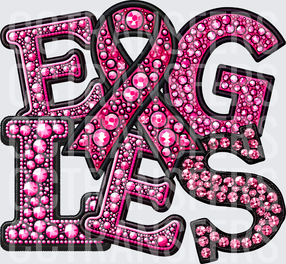 Pink Rhinestone Eagles Awareness Ribbon Stacked Letters (DTF)