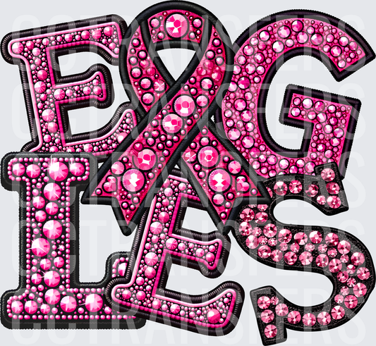 Pink Rhinestone Eagles Awareness Ribbon Stacked Letters (DTF)